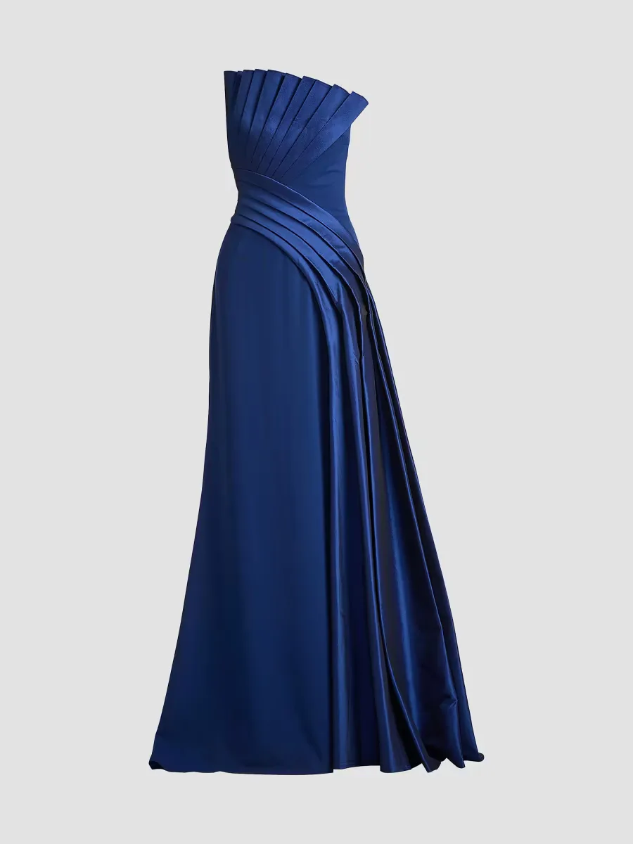 Belair Draped Taffeta & Crepe Strapless Gown