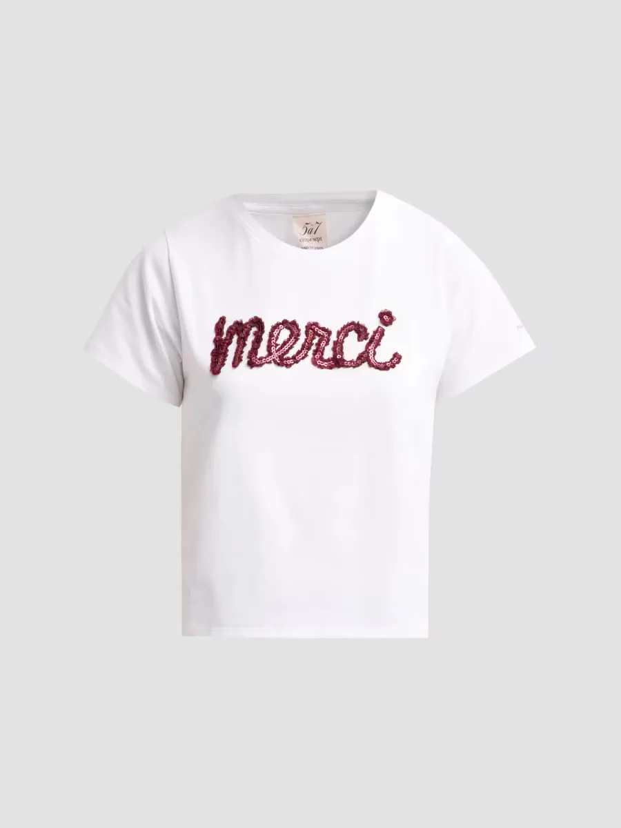Merci Ruffle Shrunken T-Shirt by Cinq  Sept