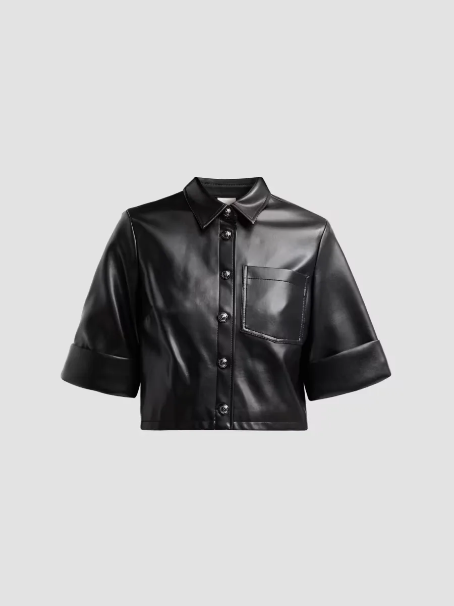Aiden Faux-Leather Crop Shirt by Cinq  Sept