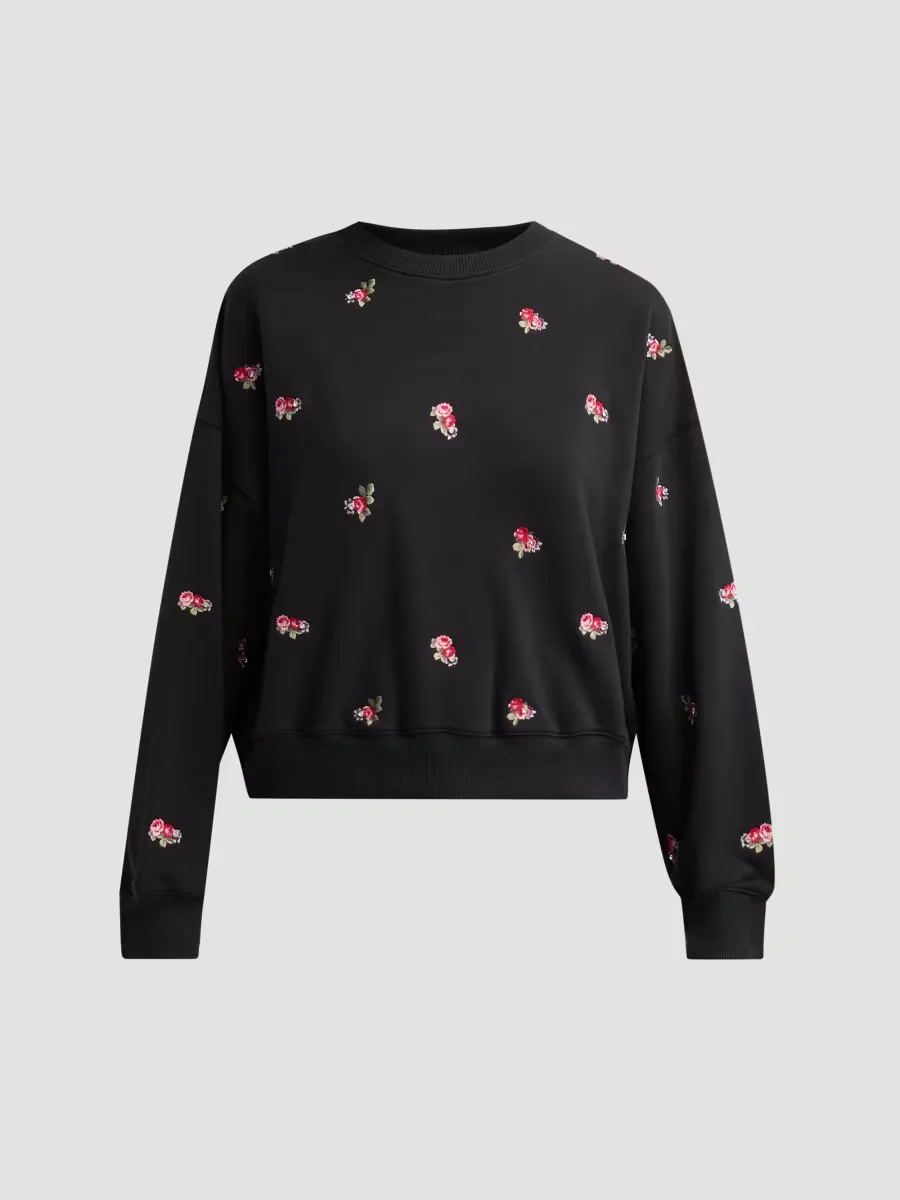 Brandy Tossed Roses Embroidered Sweatshirt by Cinq  Sept