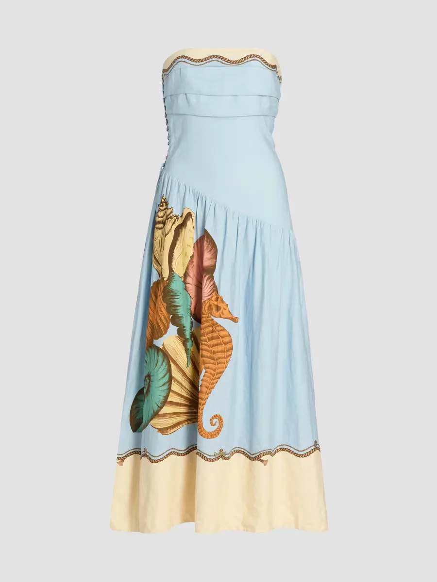 Rio Souvenir Shell-Print Linen-Blend Midi Dress by FARM Rio