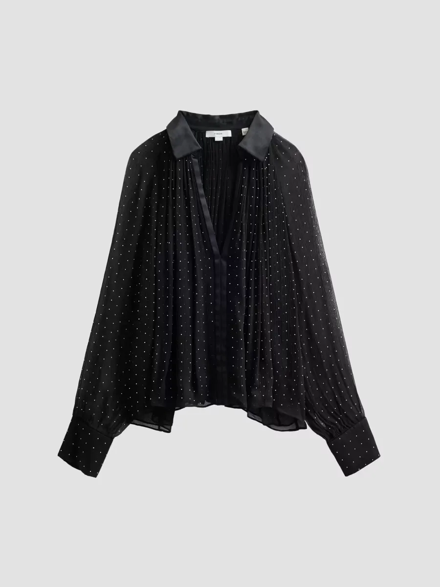 Heat-Set Dot Sheer Gathered Blouse by Vince