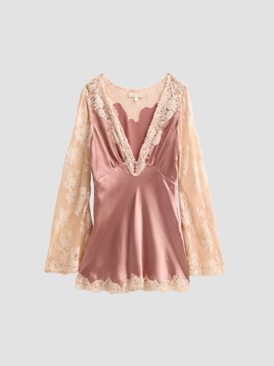 Dawselle Lace-Trim Satin Mini Dress by LoveShackFancy