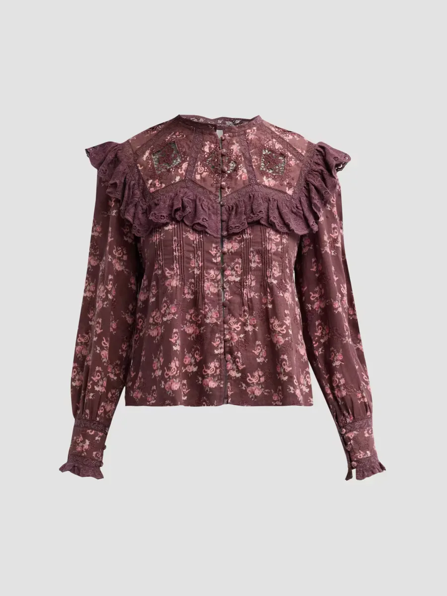 Zephyra Floral Cotton Ruffle-Trim Top by LoveShackFancy