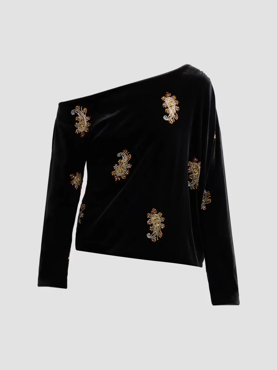 The Vani One-Shoulder Velvet Blouse by Elie Tahari