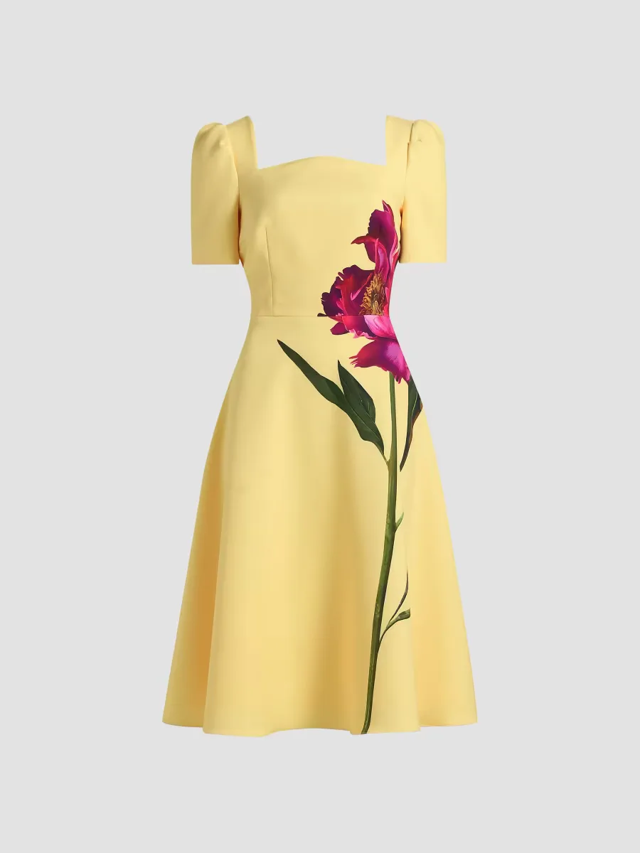 Teri Jon by Rickie Freeman Flower Scuba A-Line Midi-Dress by Teri Jon