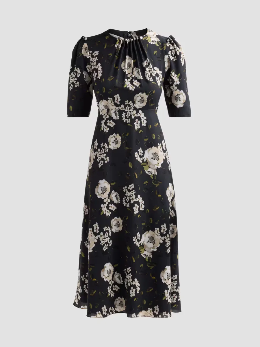 Teri Jon by Rickie Freeman Embellished Floral Cocktail Midi Dress