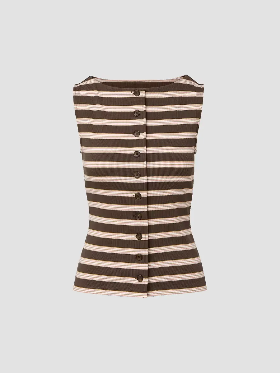 Uma Striped Stretch-Cotton Button-Front Vest by Veronica Beard