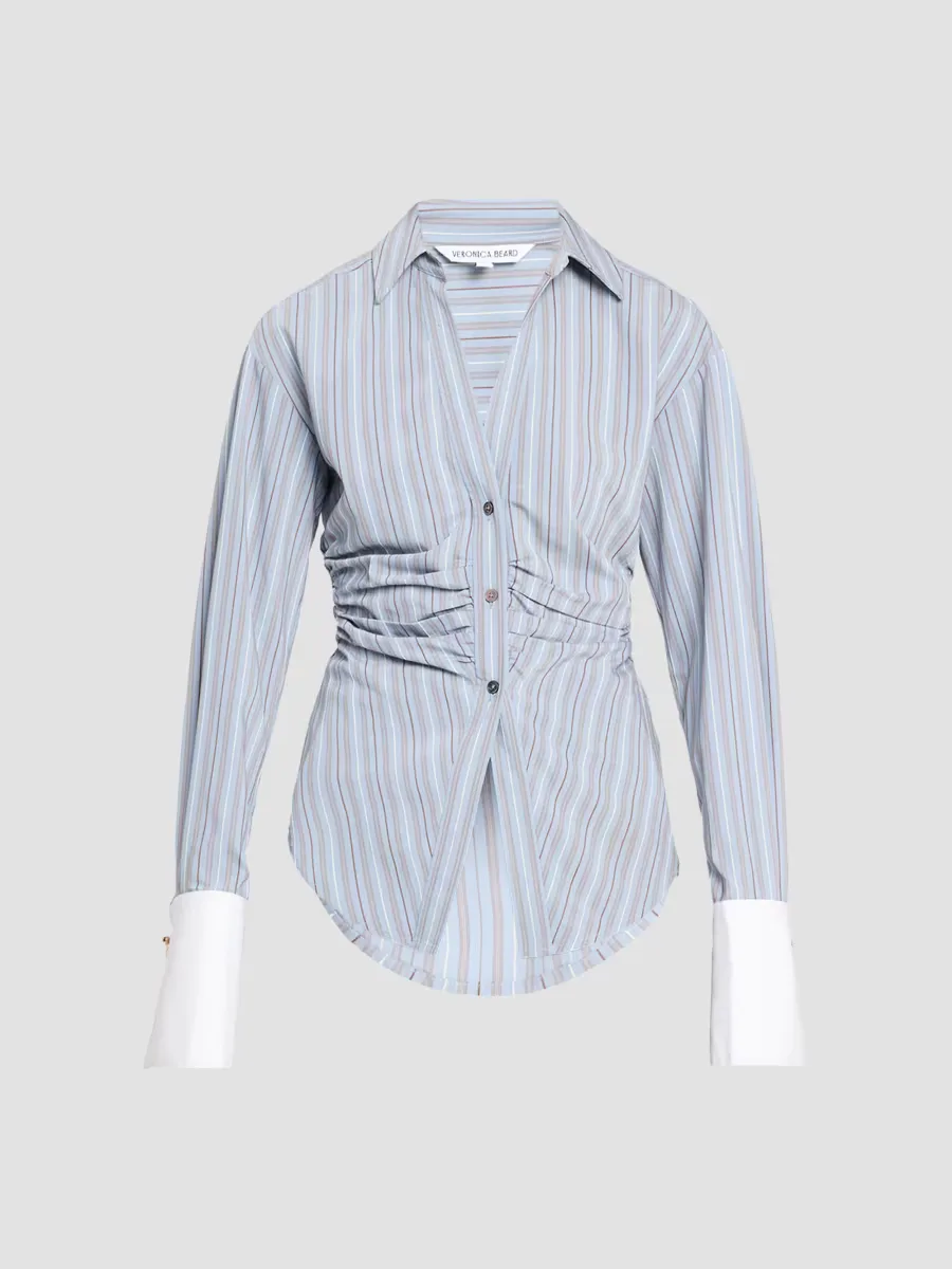 Devra Striped Ruched Shirt by Veronica Beard