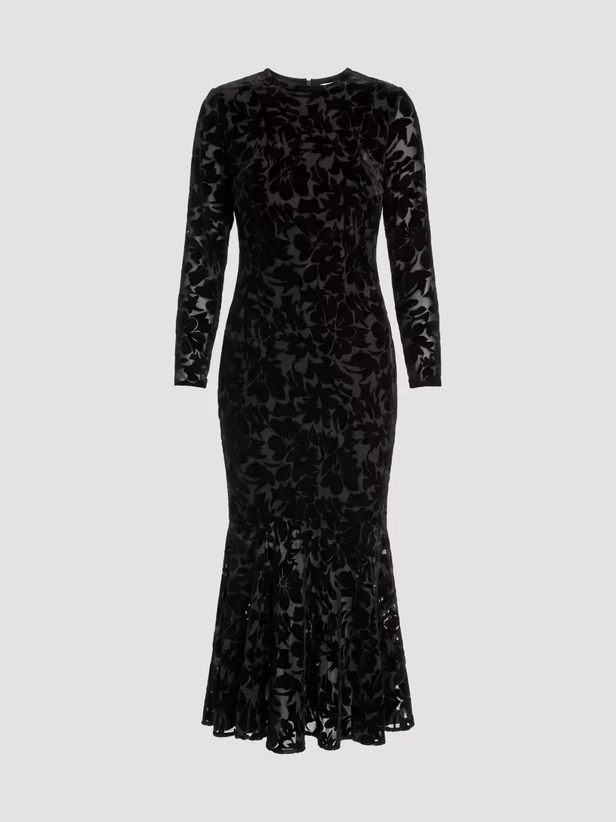 Burnout Velvet Ruffle Hem Midi Dress by M.A.C.