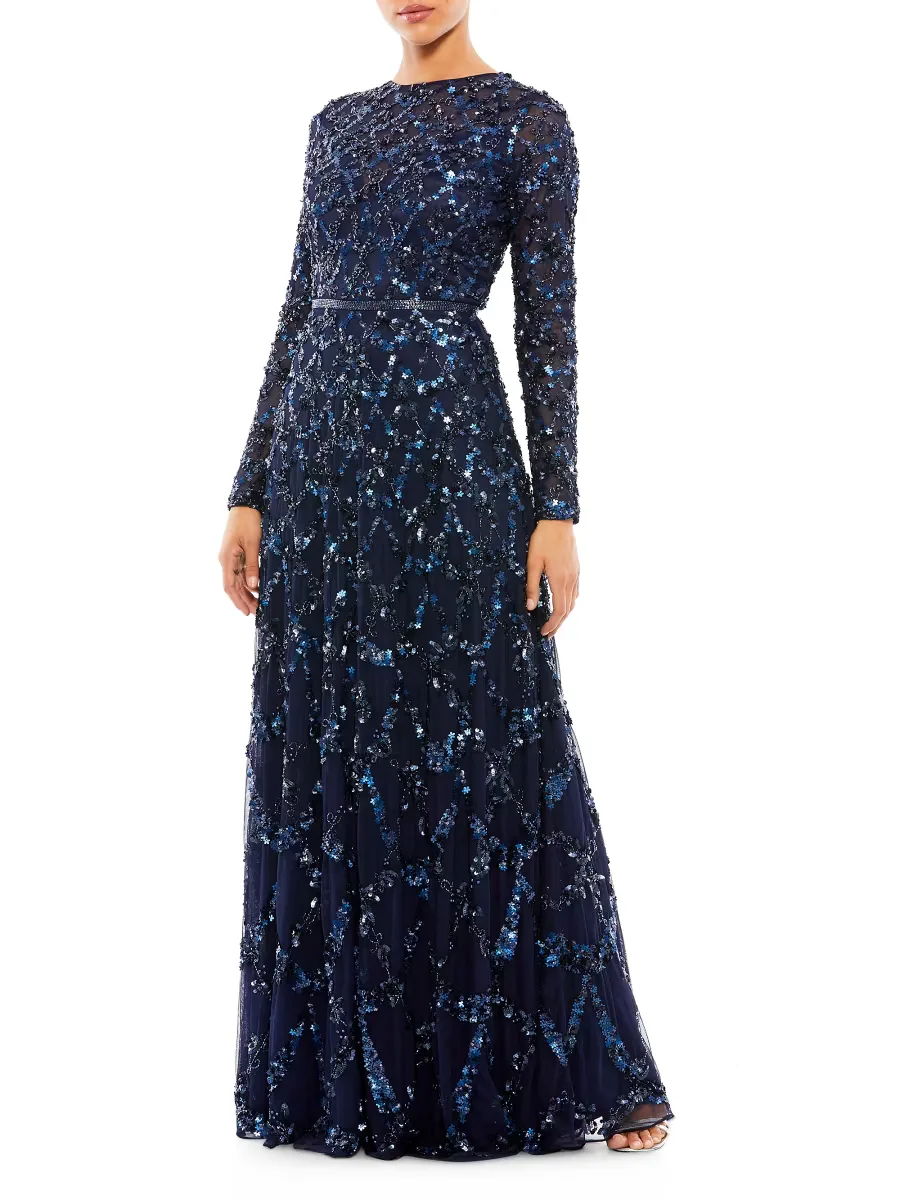 Bead & Sequin-Embellished A-Line Gown by M.A.C.