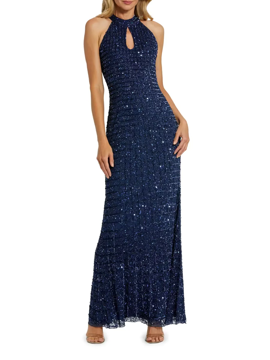 Embellished Keyhole Column Gown by M.A.C.