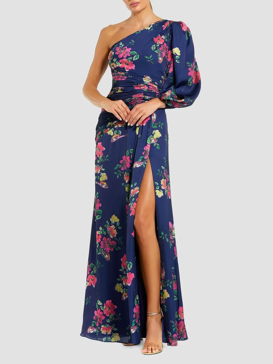 Leena Floral One-Shoulder Gown by M.A.C.