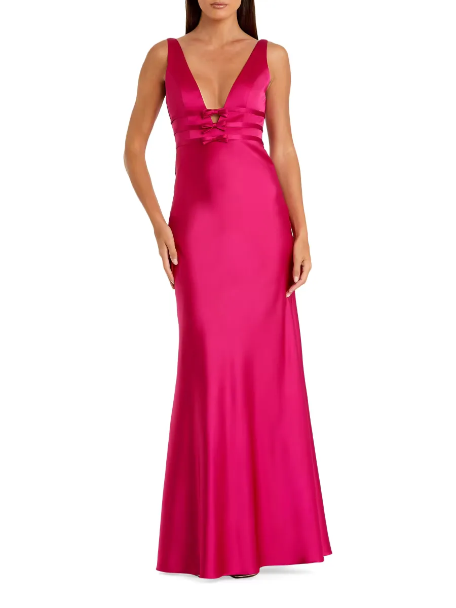 Prom Bow-Detailed Satin Sleeveless Gown by M.A.C.