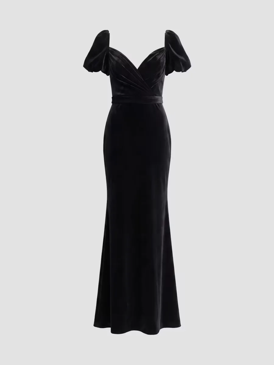 Puff-Sleeve Velvet Mermaid Gown by M.A.C.