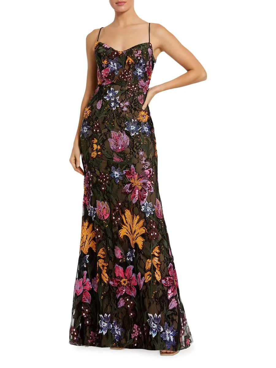 Embellished Floral Lace Sweetheart Gown by M.A.C.