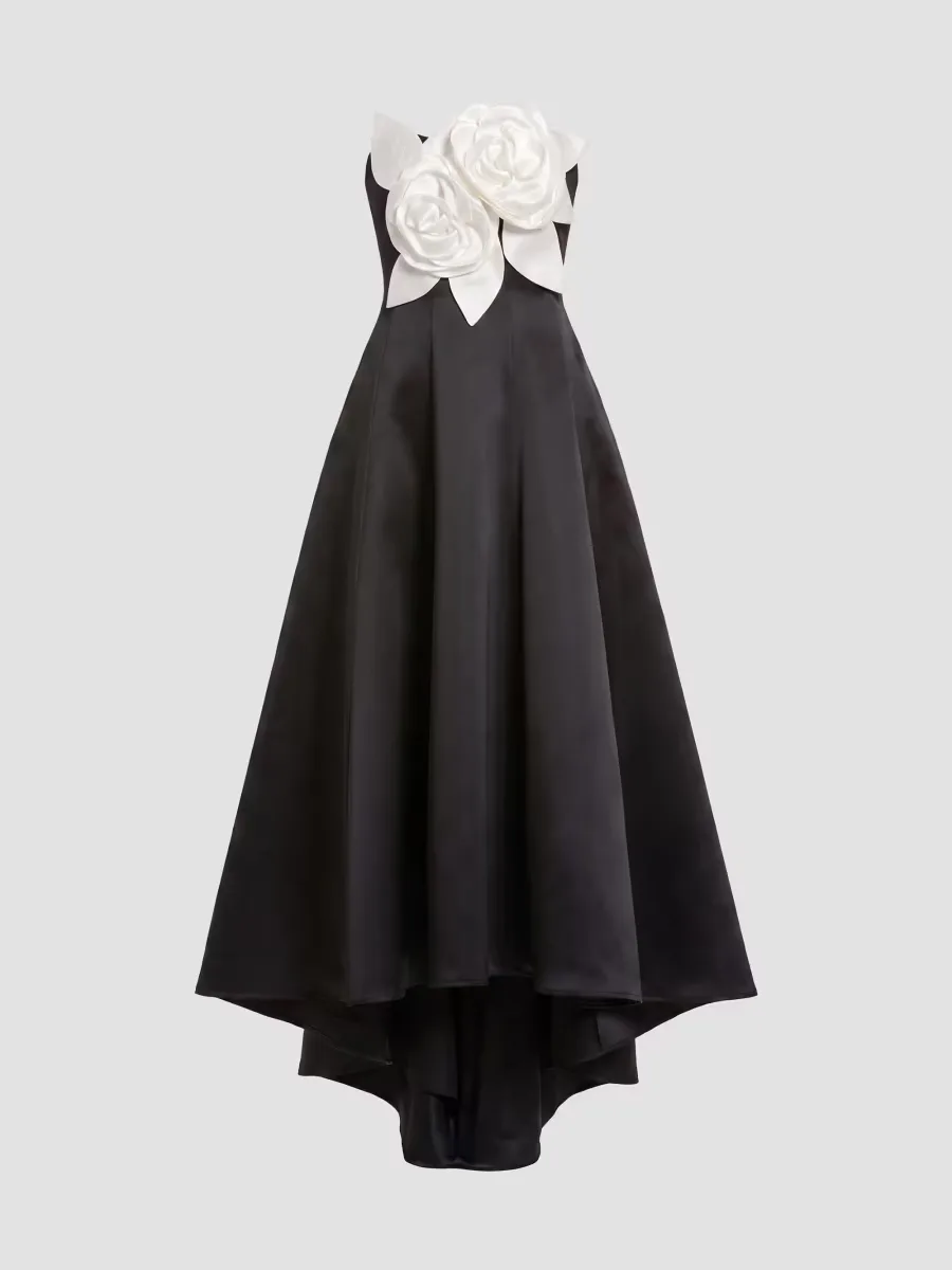 3D Floral Applique Satin A-Line Gown