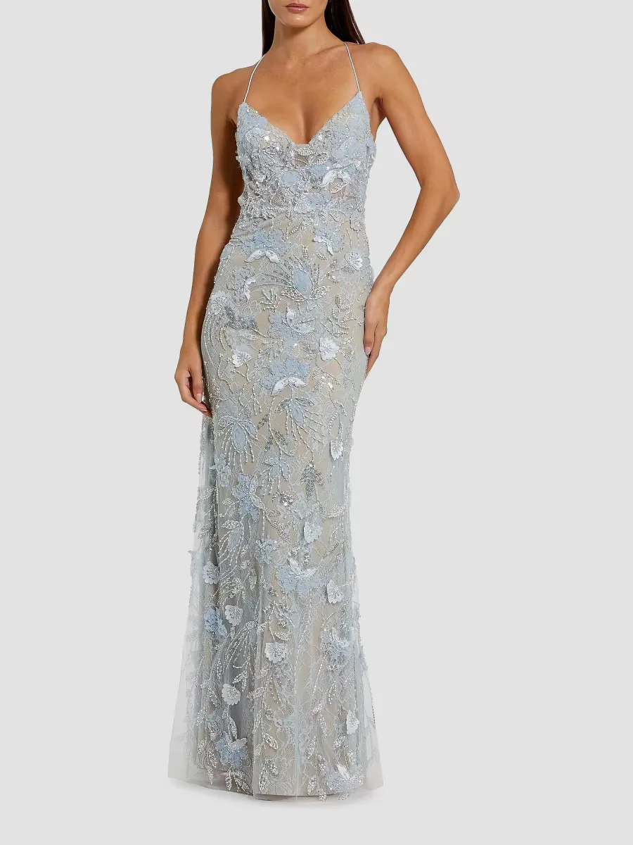 Floral Lace Open-Back Gown by M.A.C.