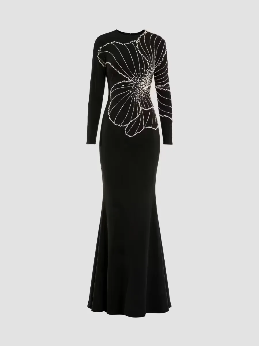 Beaded Flower Jersey Gown by M.A.C.