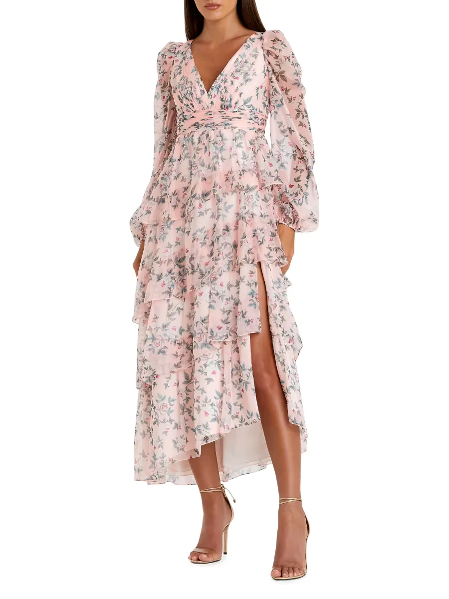 Floral Chiffon Tiered Midi-Dress by M.A.C.