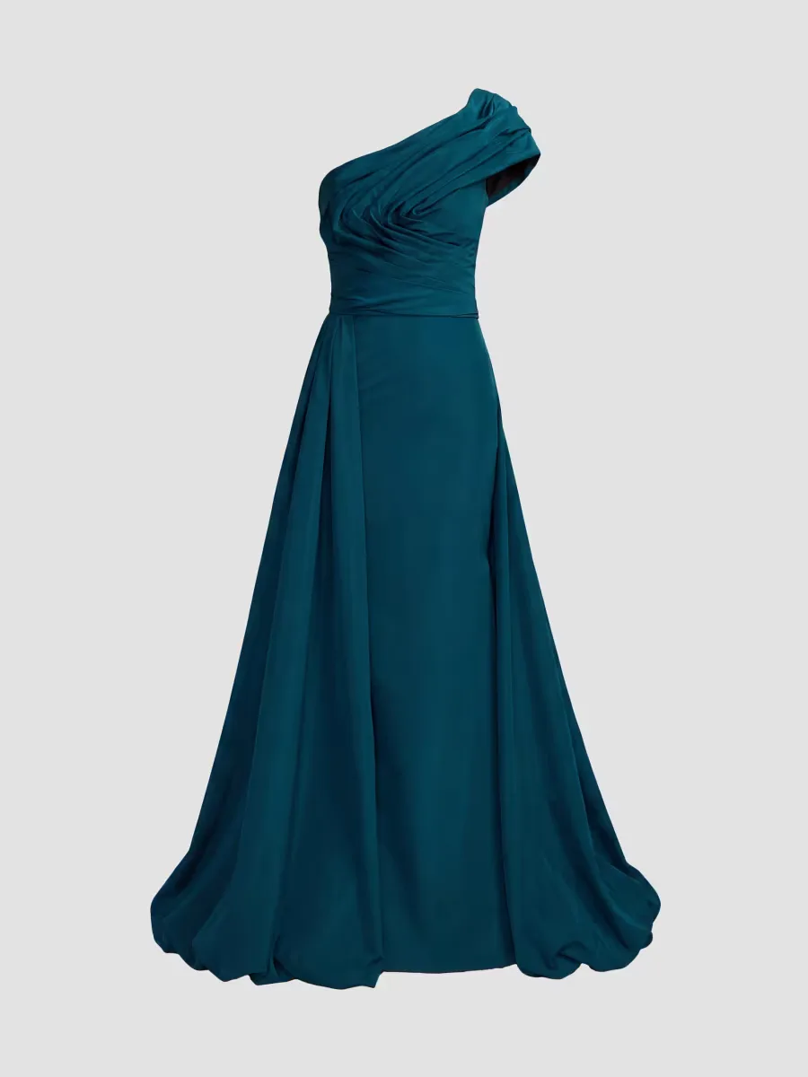 Mac Duggal Faille One-Shoulder Gown