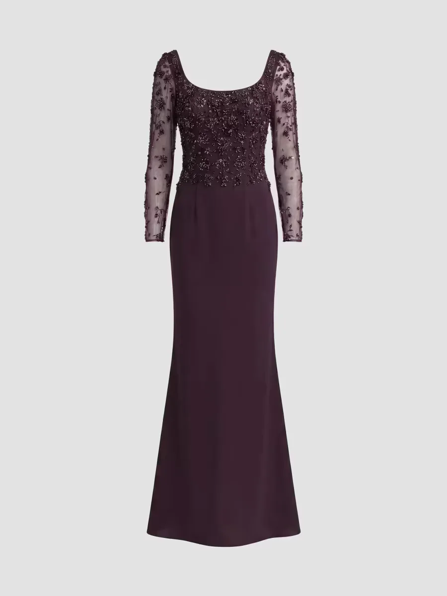 Mac Duggal Beaded Jersey Column Gown by M.A.C.