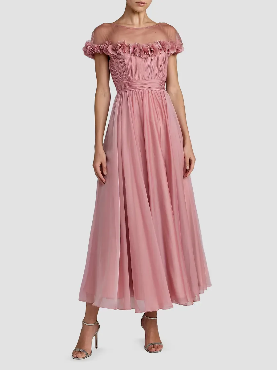 Mac Duggal Floral Chiffon Midi-Dress by M.A.C.