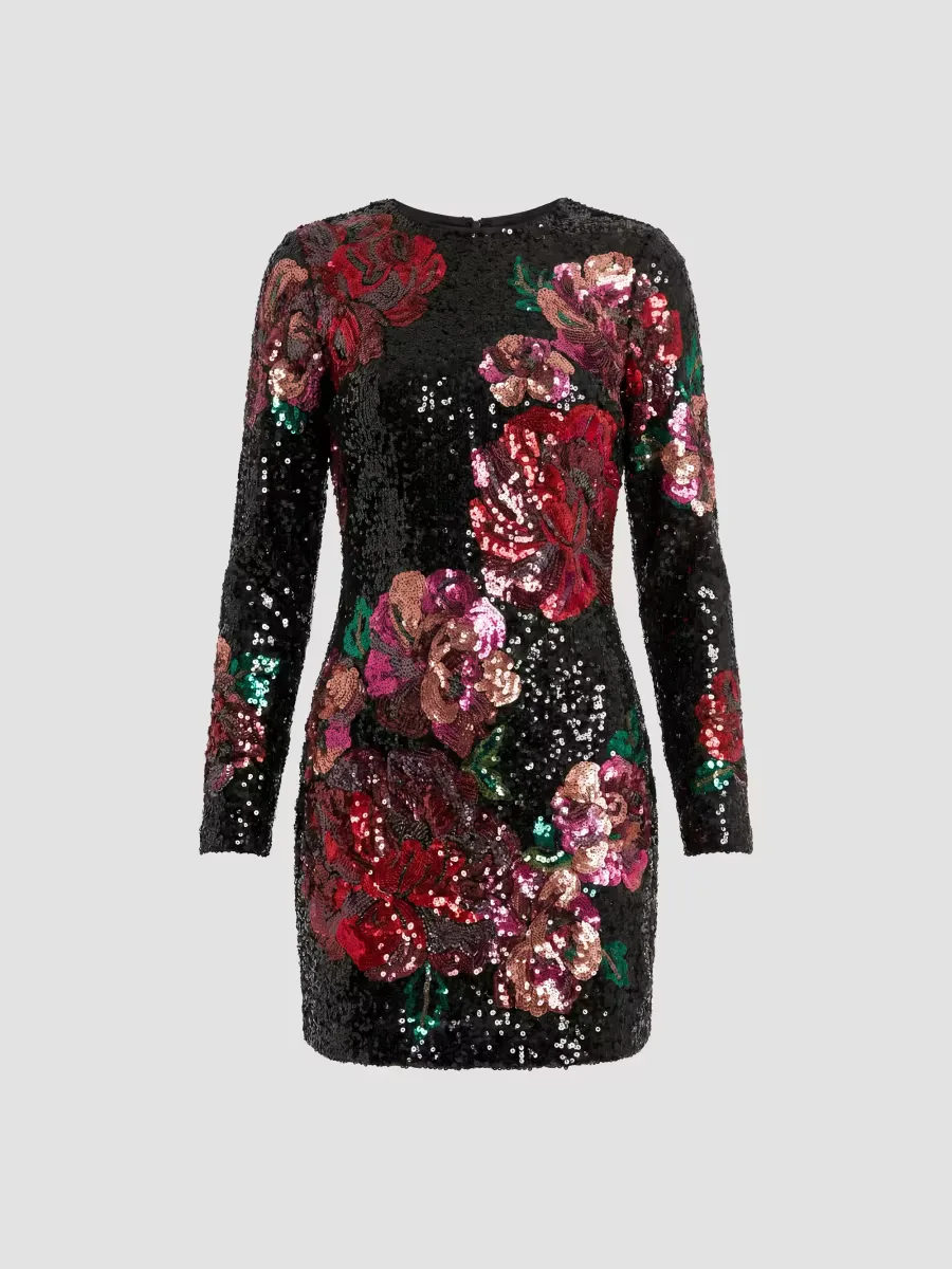 Mac Duggal Sequin Floral Long-Sleeve Fitted Mini Dress by M.A.C.