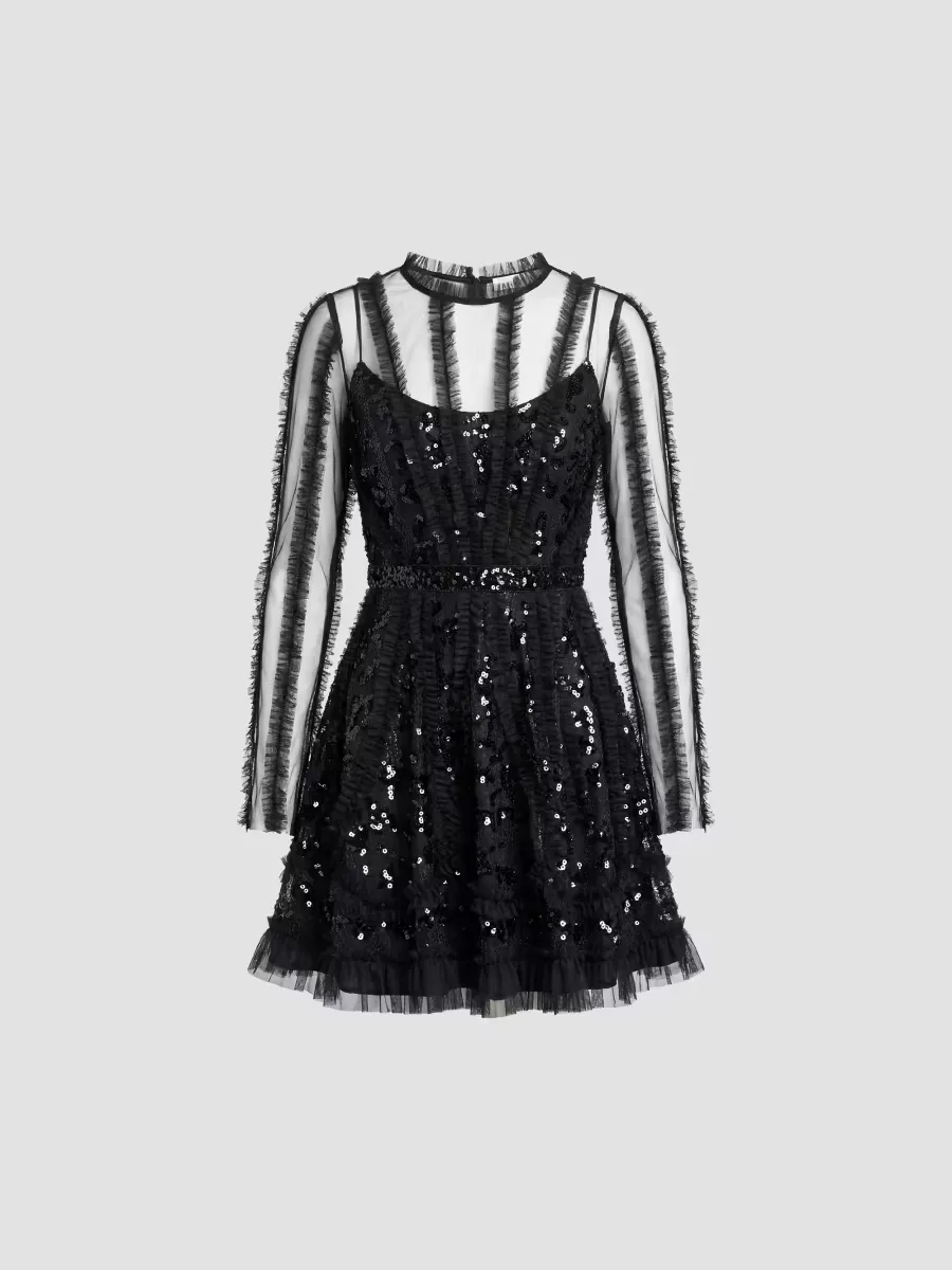 Mac Duggal Mesh Lace Ruffled Mini Dress
