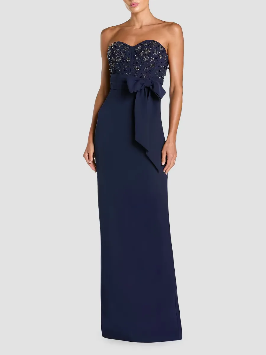 Mac Duggal Beaded Crepe Strapless Column Gown by M.A.C.