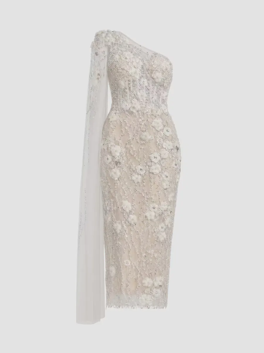 Mac Duggal Embellished One-Shoulder Midi Dress by M.A.C.