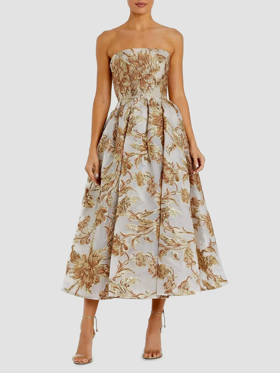 Mac Duggal Floral Brocade Fit & Flare Strapless Midi-Dress by M.A.C.