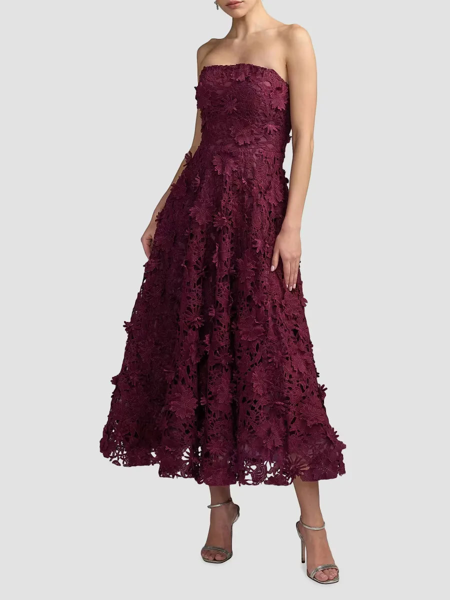 Mac Duggal Floral Lace Strapless A-Line Midi-Dress by M.A.C.