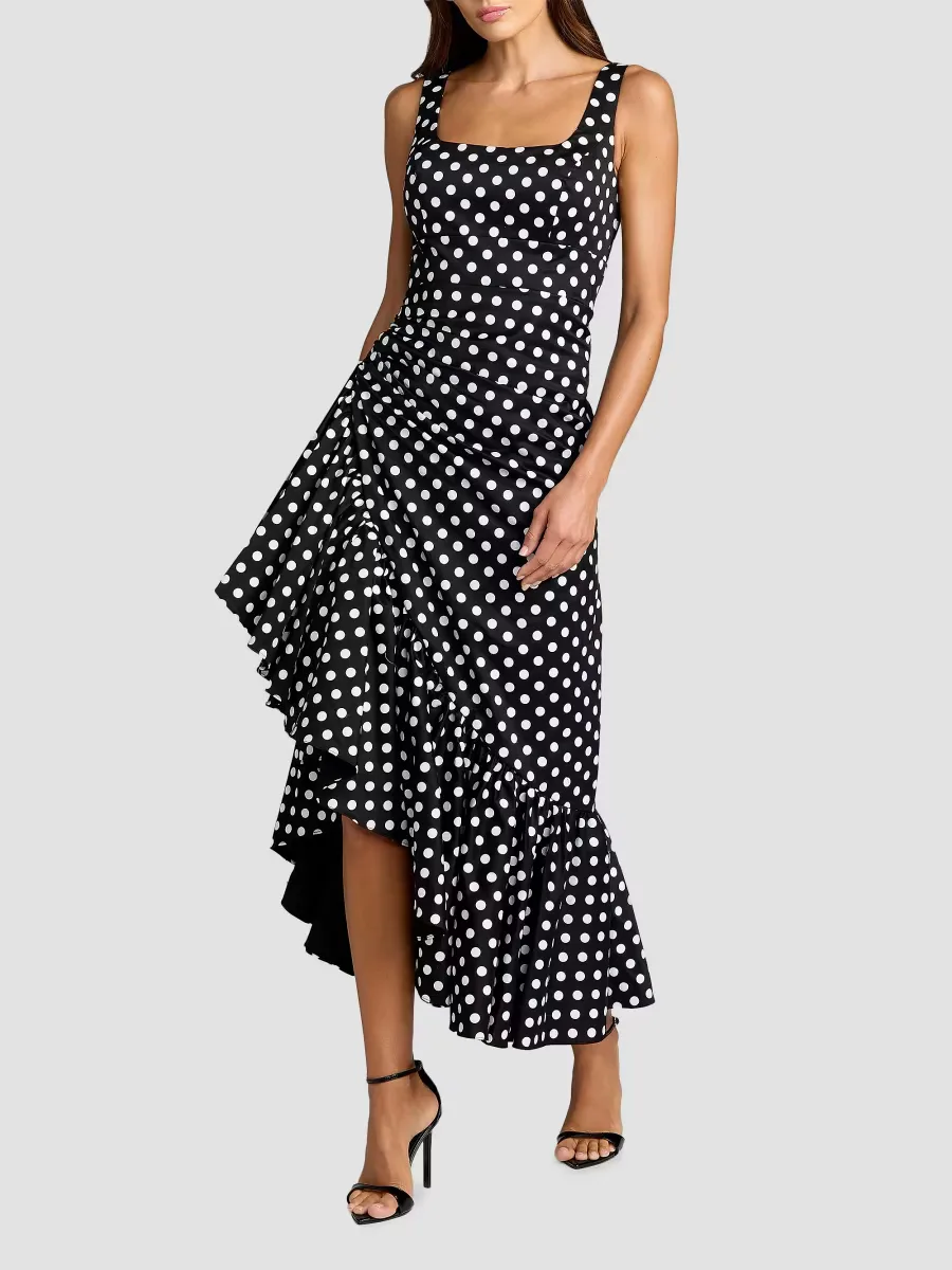 Mac Duggal Asymmetric Ruffle Polka Dot Maxi Dress by M.A.C.