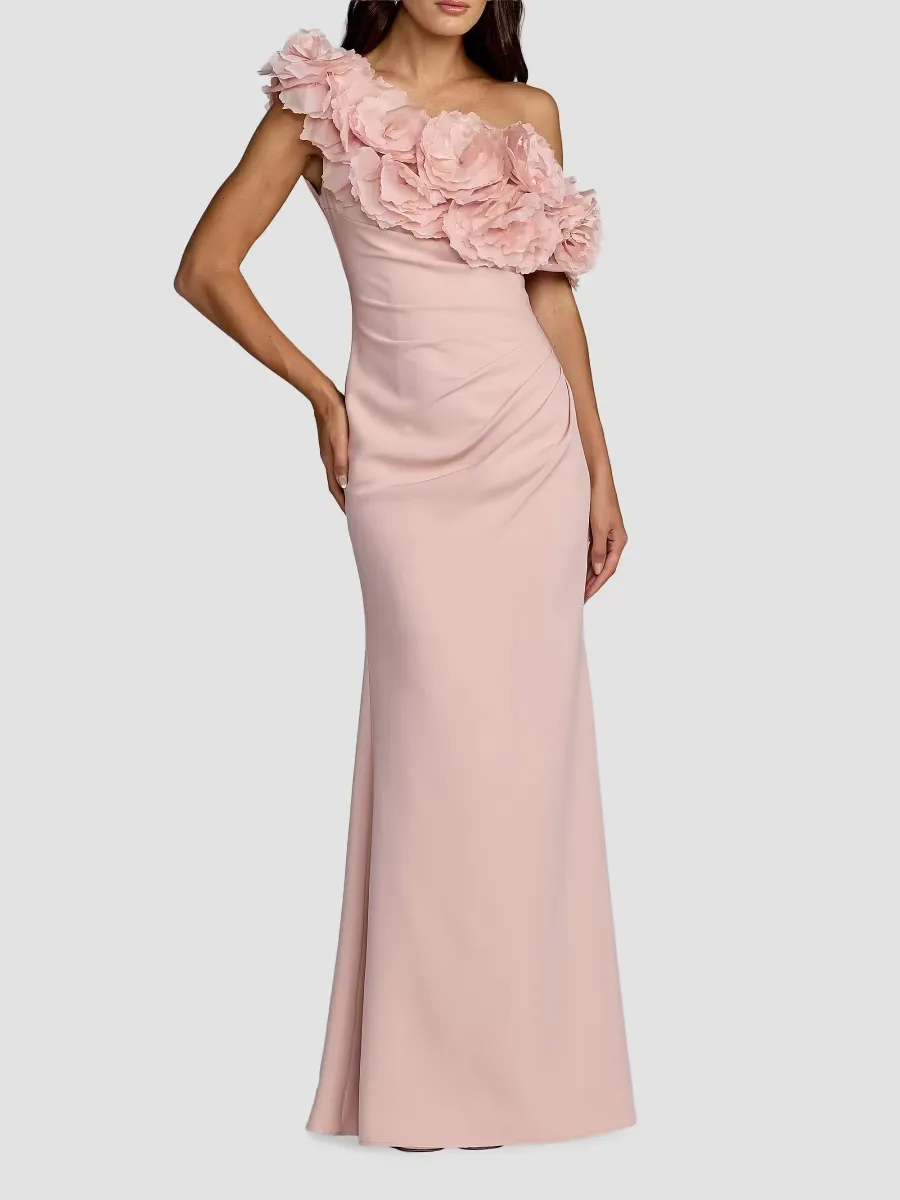 Mac Duggal 3D Floral Crepe One-Shoulder Gown