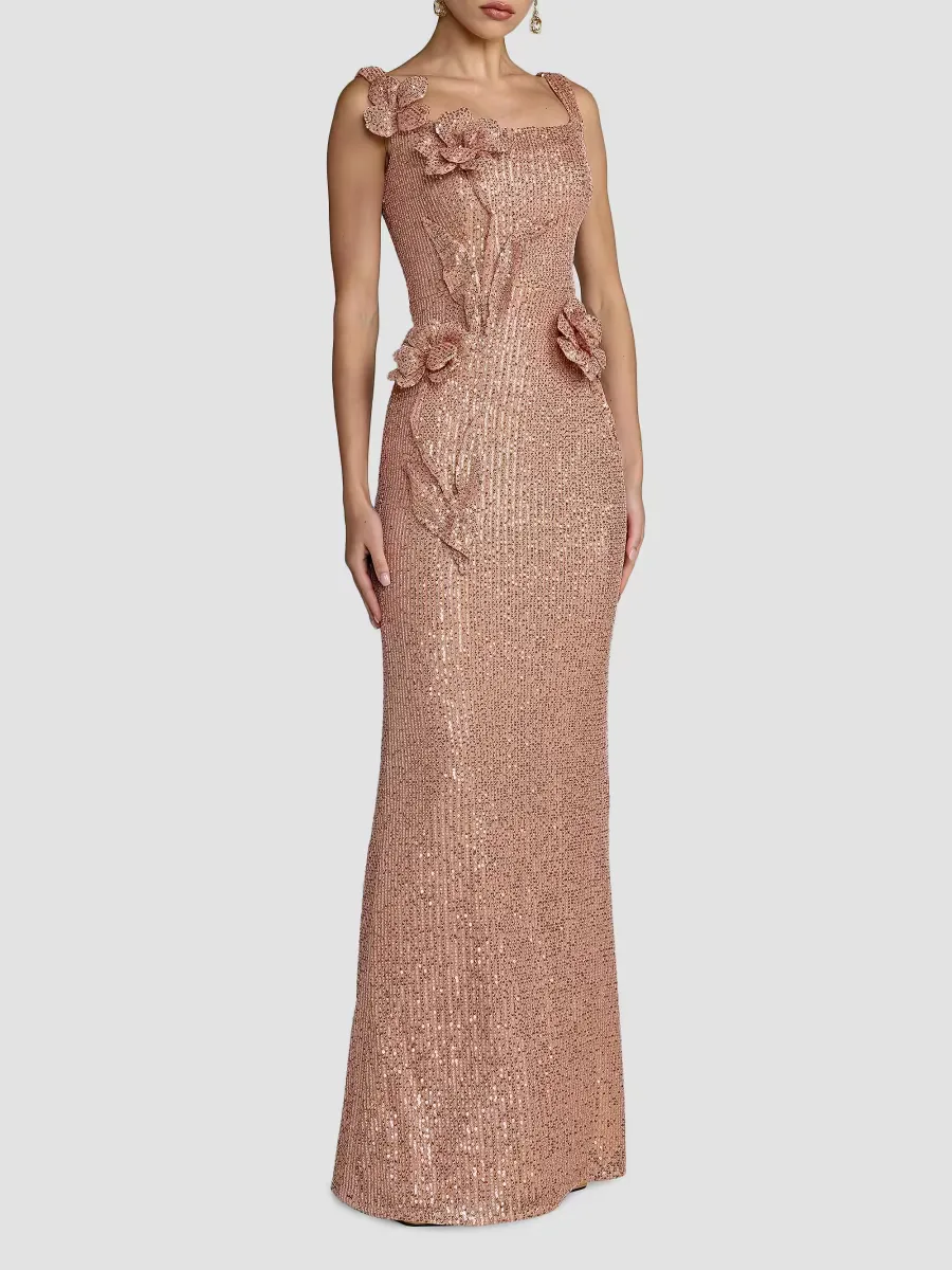 Mac Duggal 3D Flower Sequin Column Gown by M.A.C.