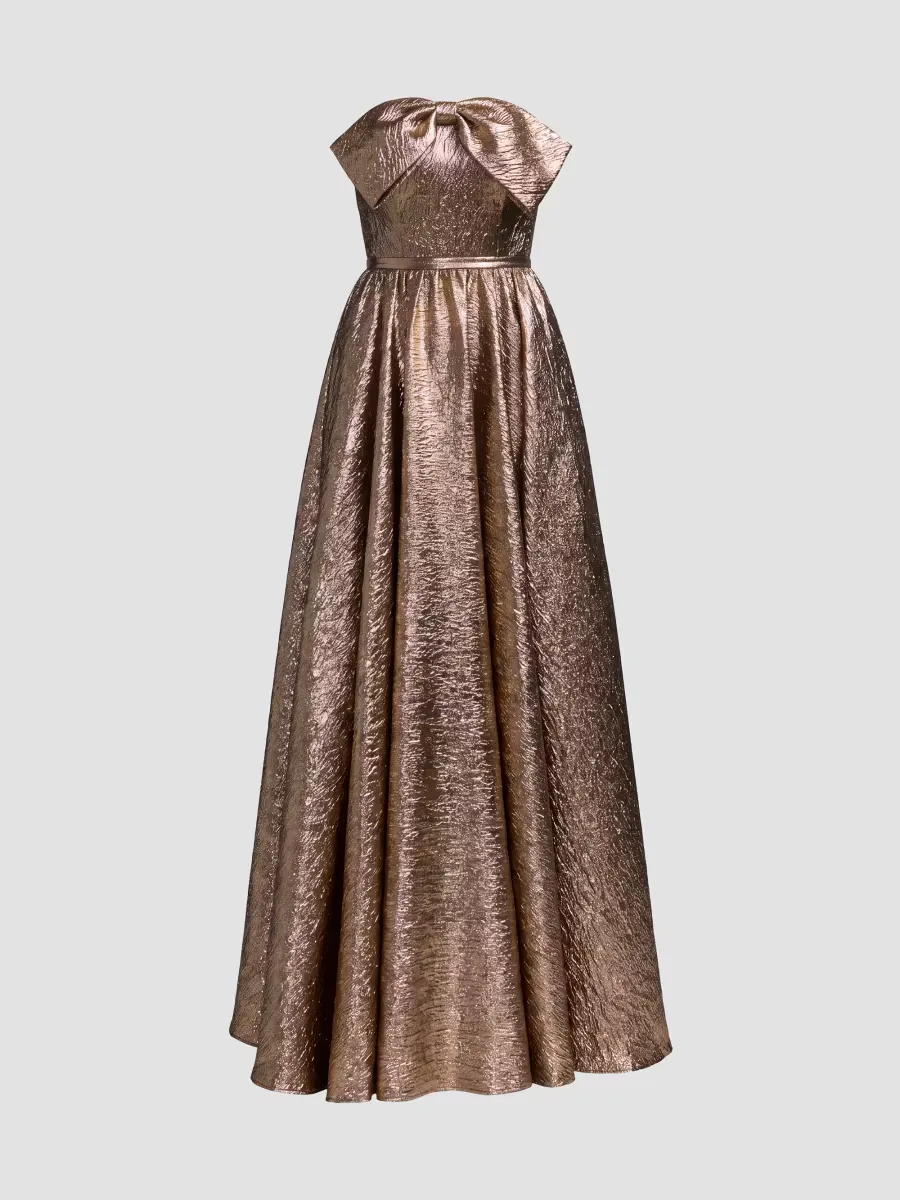 Mac Duggal Metallic Brocade Bow Strapless Gown