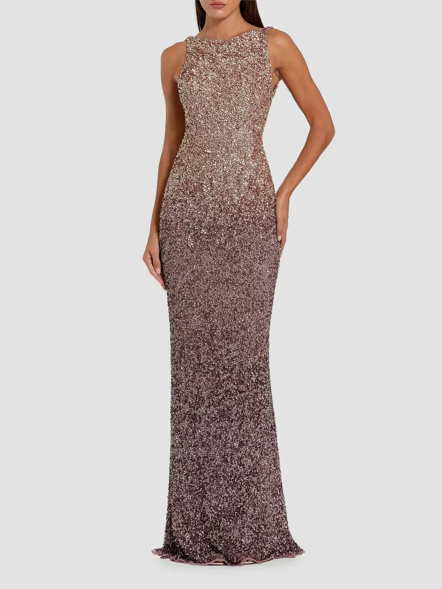 Mac Duggal Ombr Sequin Mesh Open-Back Gown by M.A.C.