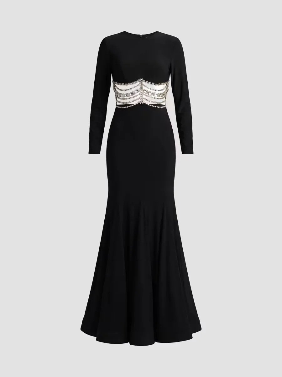 Mac Duggal Crystal-Embellished Sheer Jersey Trumpet Gown by M.A.C.