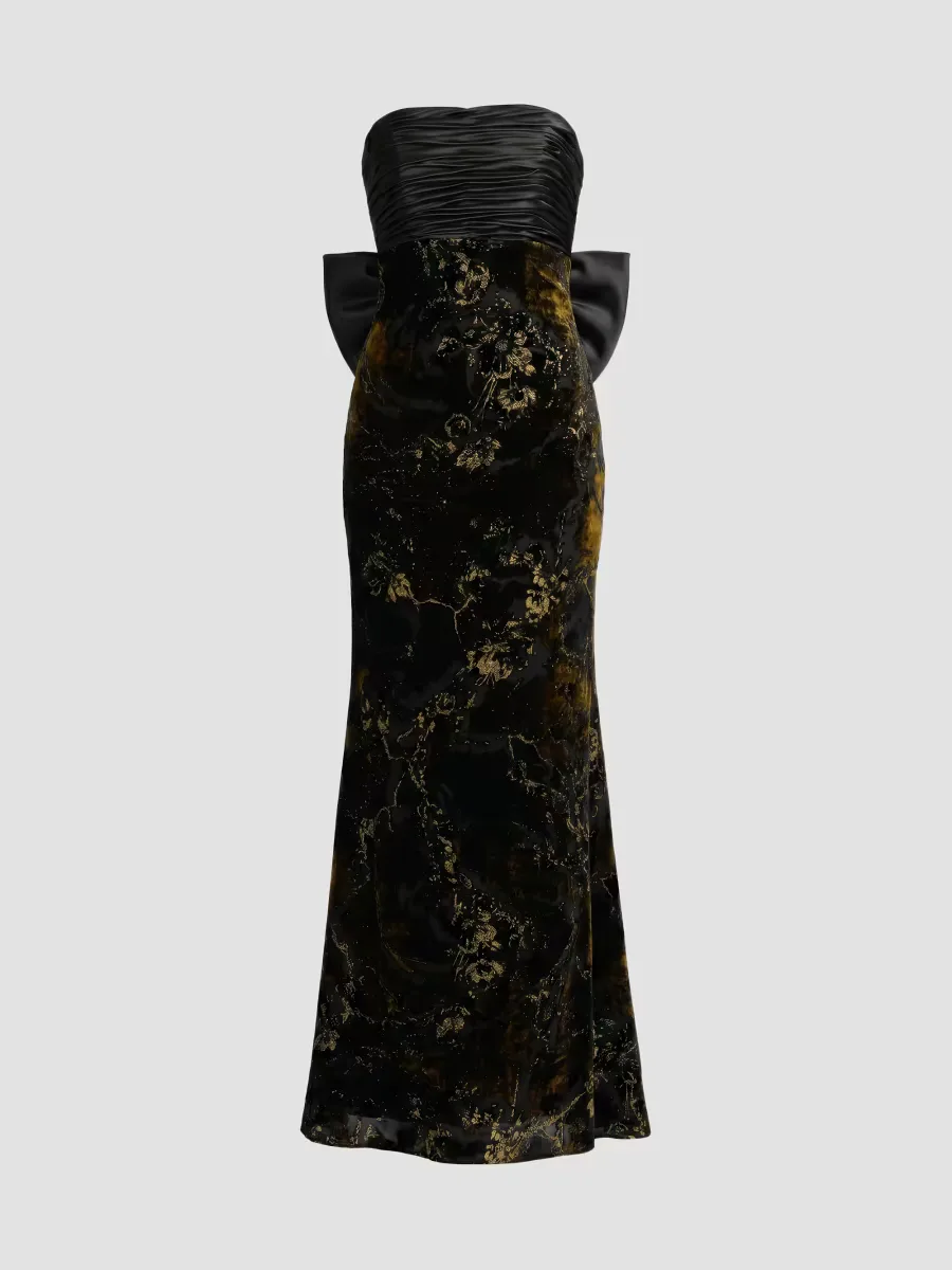 Mac Duggal Satin & Burnout Velvet Strapless Column Gown by M.A.C.