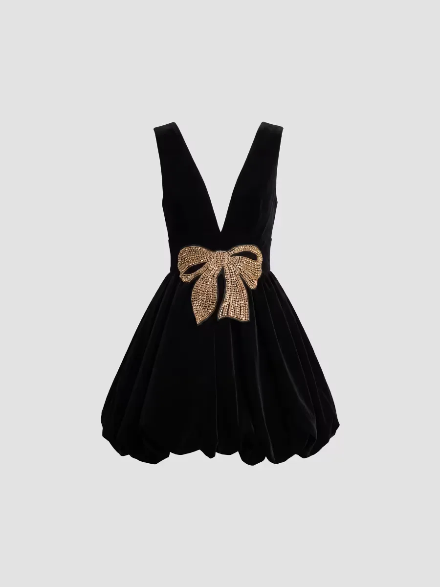 Mac Duggal Bubble-Hem Velvet Bow Mini Dress by M.A.C.