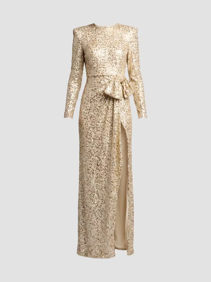 Mac Duggal Sequined 3D Bow Column Gown by M.A.C.