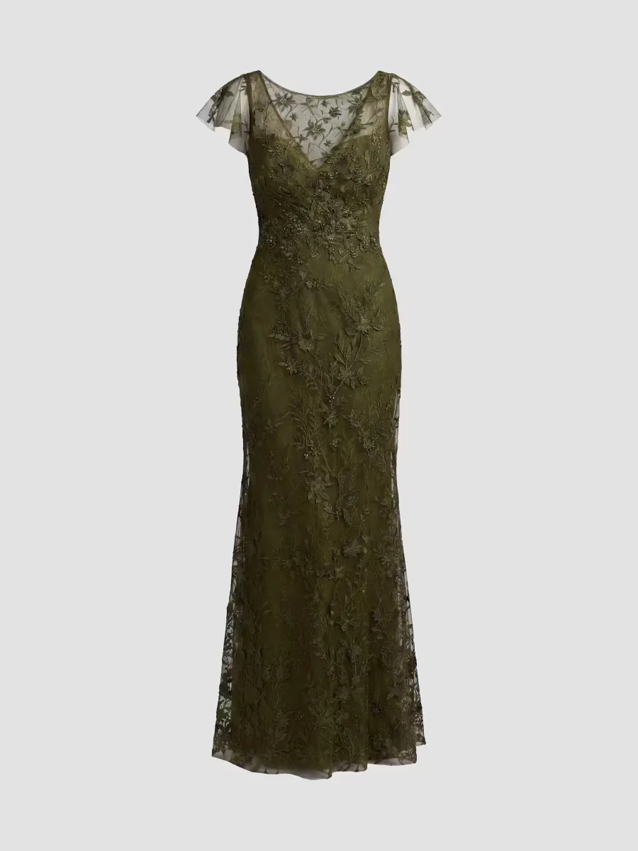 Mac Duggal Floral Appliqu Tulle Gown by M.A.C.