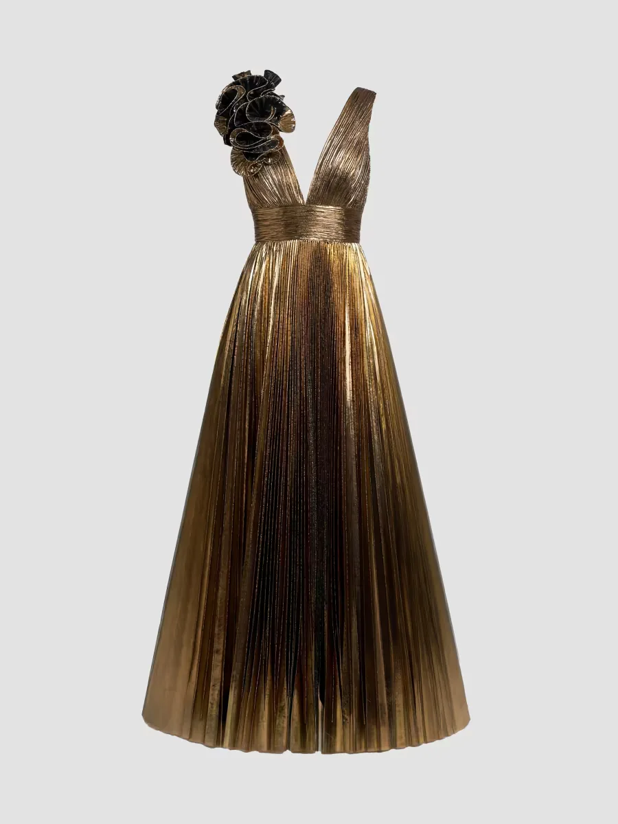 Mac Duggal Metallic Pleated Ombr Gown by M.A.C.