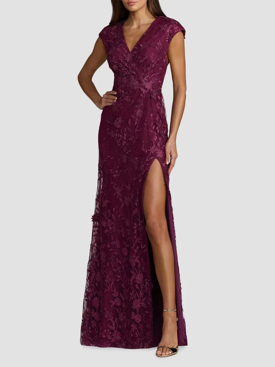 Mac Duggal Floral Appliqu Surplice Neck Gown