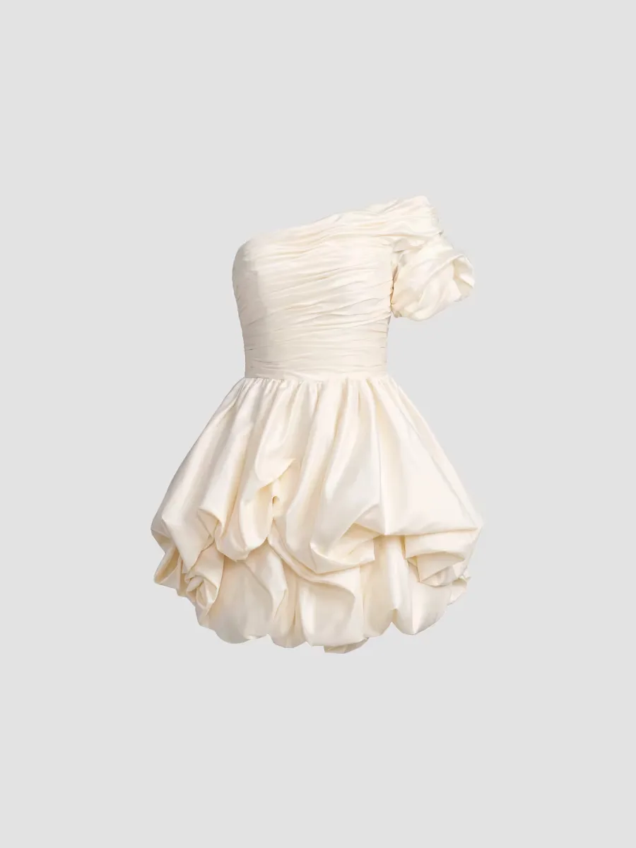 Mac Duggal Draped Satin One-Shoulder Bubble Mini Dress