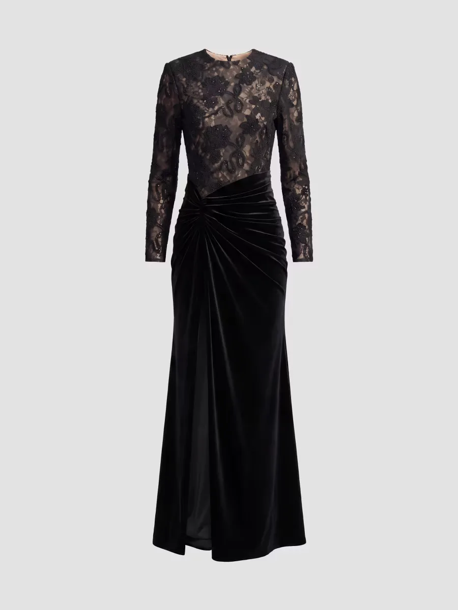 Mac Duggal Lace-Velvet Column Gown by M.A.C.
