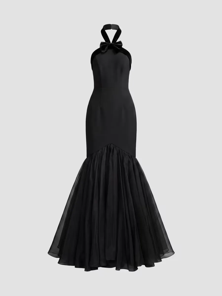 Mac Duggal Halter Bow Mermaid Chiffon Gown by M.A.C.