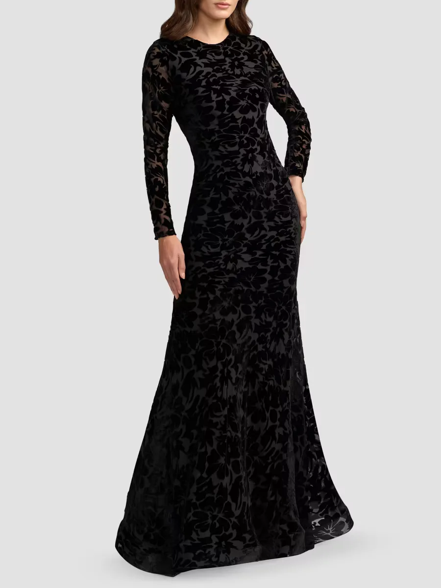 Mac Duggal Floral Burnout Velvet Mermaid Gown by M.A.C.