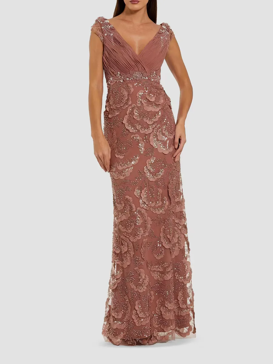 Mac Duggal Floral-Appliqu Embellished Chiffon Column Gown by M.A.C.